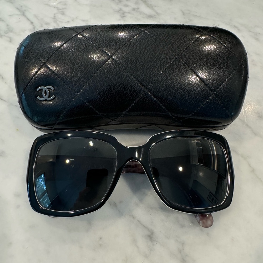 Chanel Sunglasses, black and silver, oversized